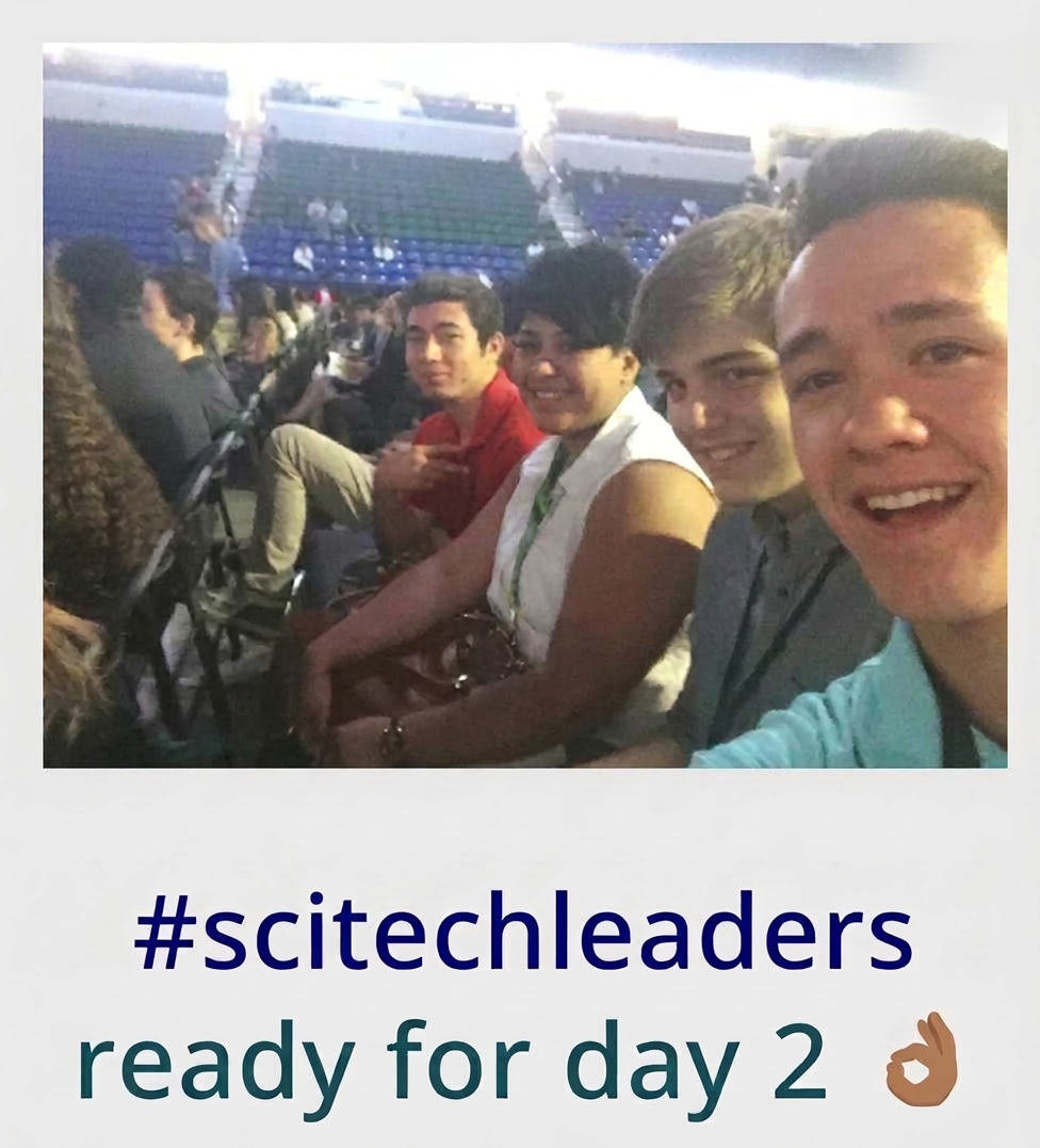 Tweet: #scitechleaders ready for day 2 — delegates seated in the auditorium